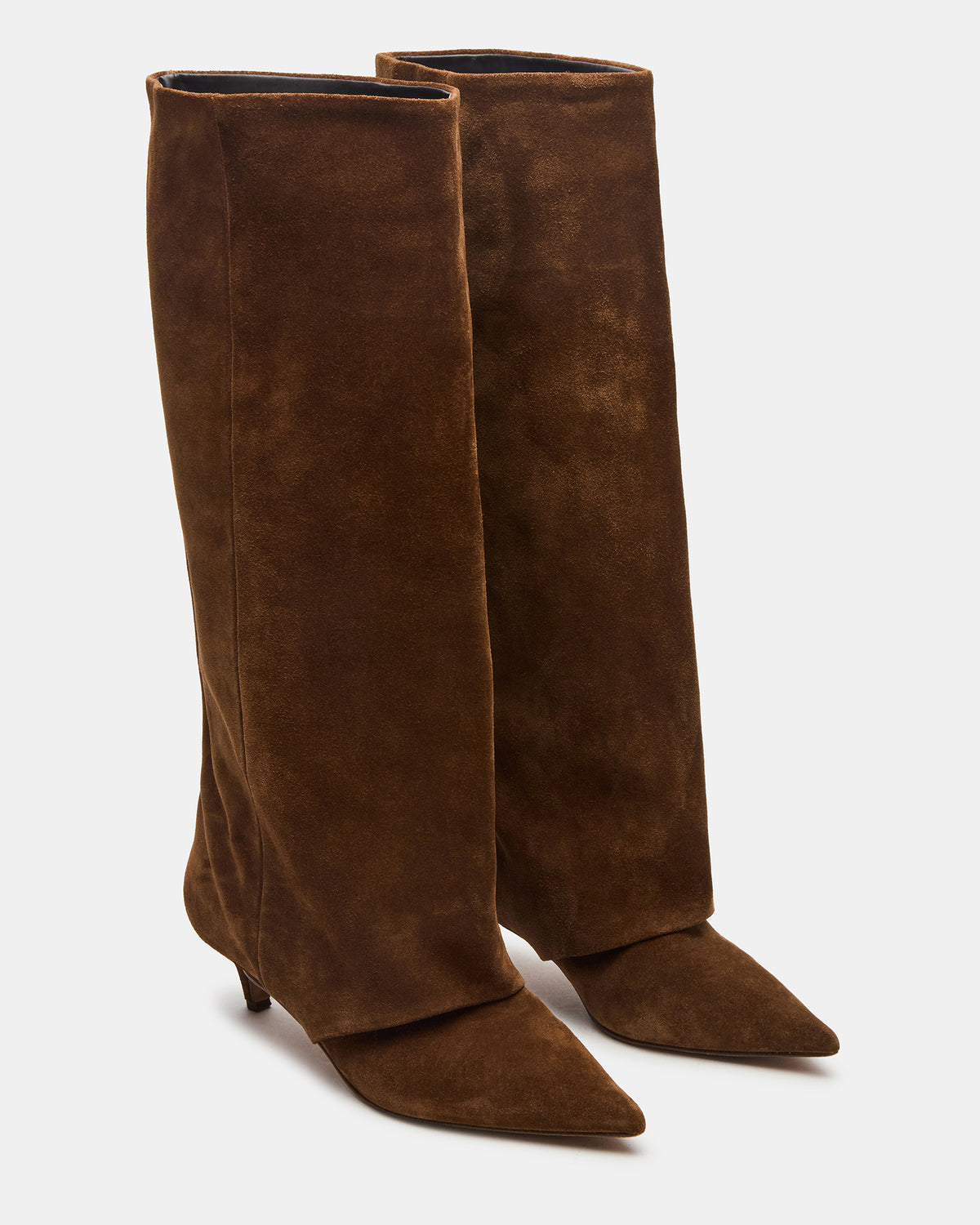 Steve Madden LUCA Chestnut Suede Pointed-Toe Cuffed Kitten Heel Women's Boot