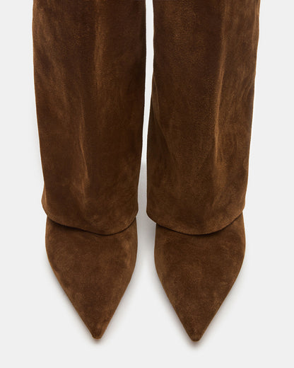 Steve Madden LUCA Chestnut Suede Pointed-Toe Cuffed Kitten Heel Women's Boot