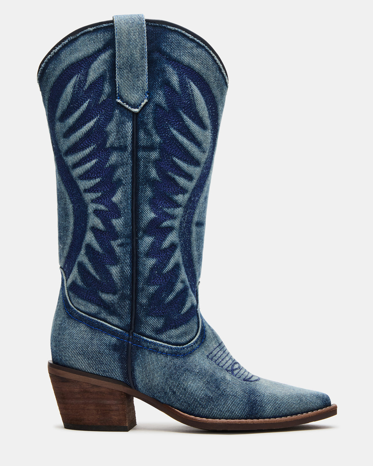 Steve Madden ALBANY Denim Fabric Wide Calf Pointed-Toe Women's Western Boot