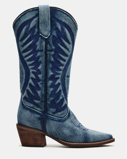 Steve Madden ALBANY Denim Fabric Wide Calf Pointed-Toe Women's Western Boot