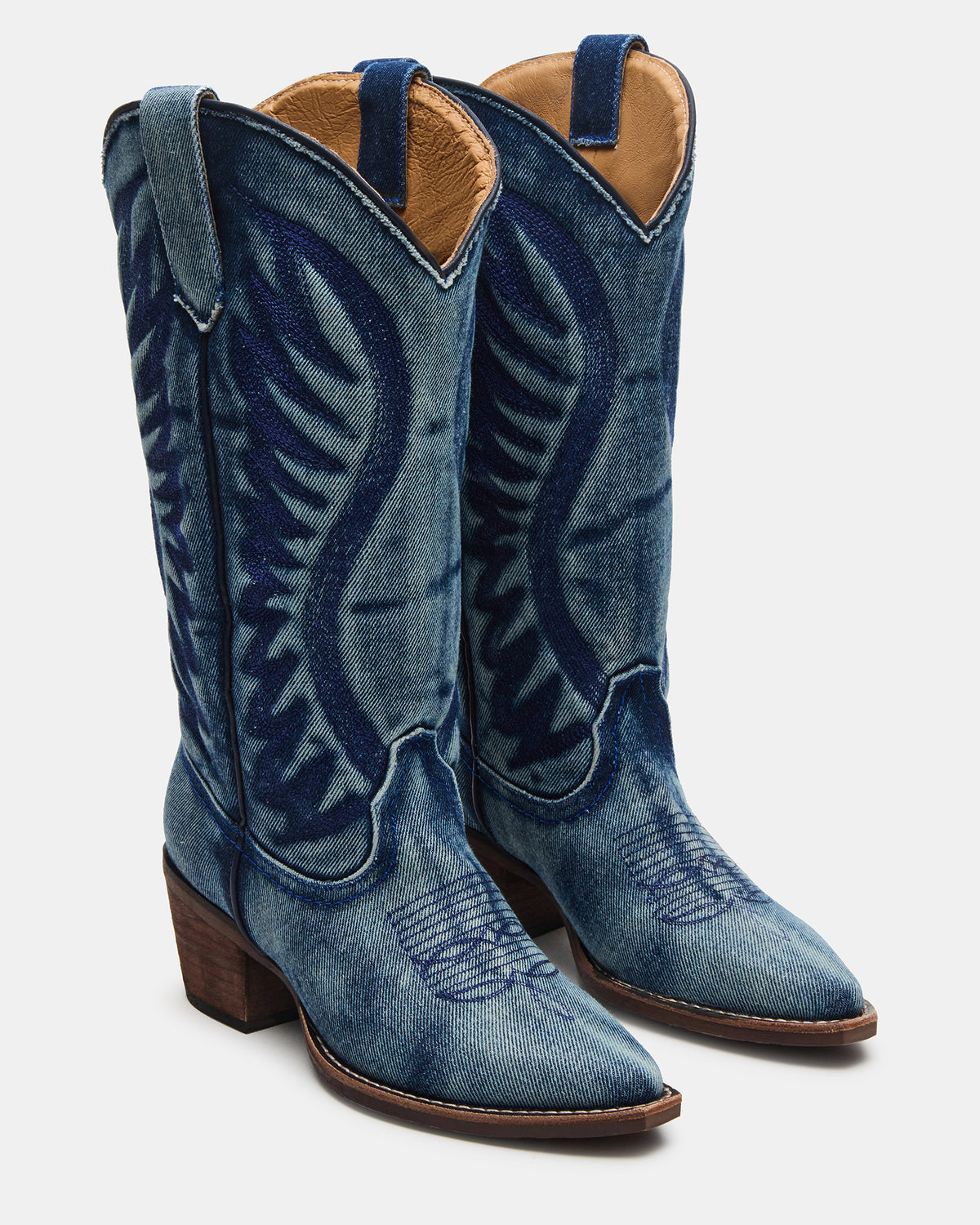 Steve Madden ALBANY Denim Fabric Wide Calf Pointed-Toe Women's Western Boot