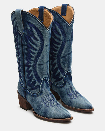 Steve Madden ALBANY Denim Fabric Wide Calf Pointed-Toe Women's Western Boot