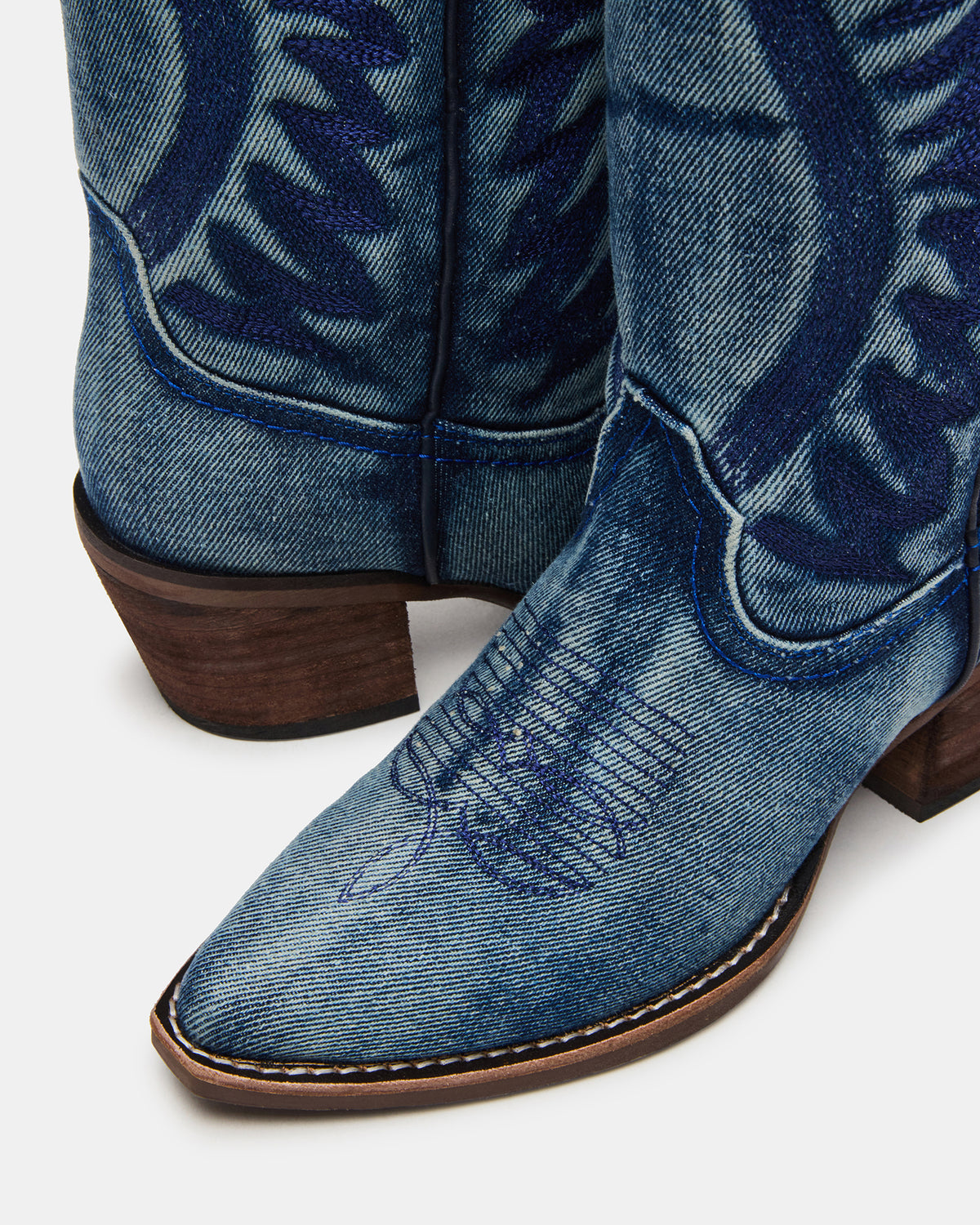 Steve Madden ALBANY Denim Fabric Wide Calf Pointed-Toe Women's Western Boot