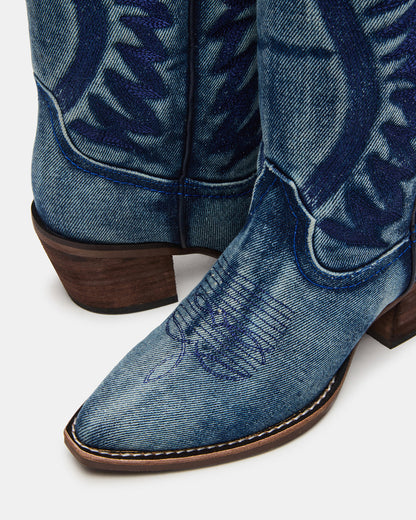 Steve Madden ALBANY Denim Fabric Wide Calf Pointed-Toe Women's Western Boot