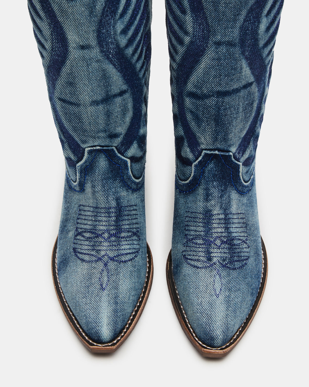 Steve Madden ALBANY Denim Fabric Wide Calf Pointed-Toe Women's Western Boot