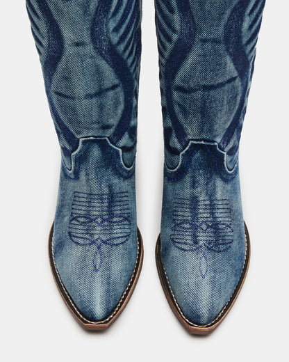 Steve Madden ALBANY Denim Fabric Wide Calf Pointed-Toe Women's Western Boot