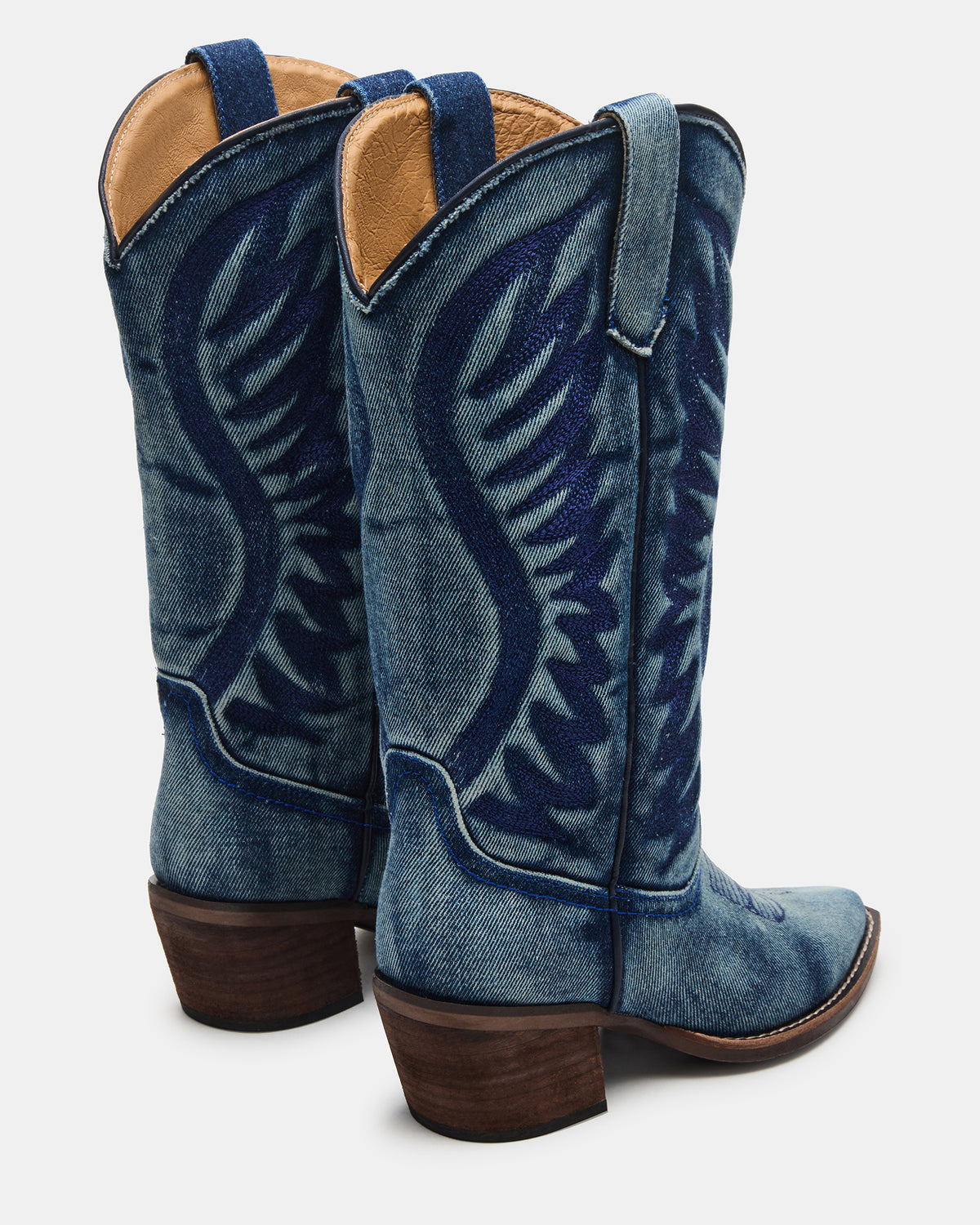 Steve Madden ALBANY Denim Fabric Wide Calf Pointed-Toe Women's Western Boot