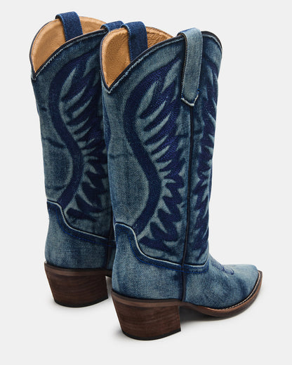 Steve Madden ALBANY Denim Fabric Wide Calf Pointed-Toe Women's Western Boot
