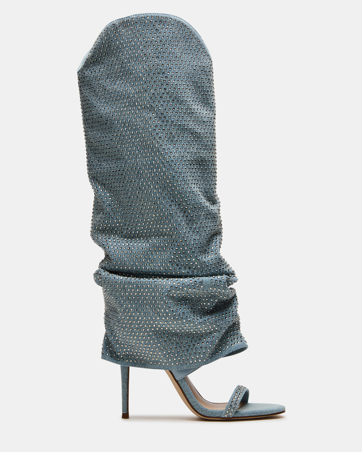 Steve Madden RAVINE Denim Rhinestones Knee-High Cuffed Stiletto Heel Women's Boot