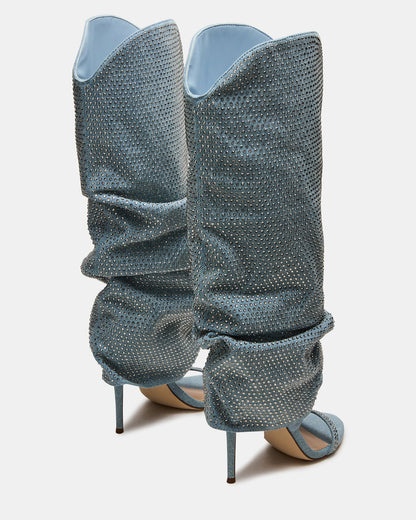 Steve Madden RAVINE Denim Rhinestones Knee-High Cuffed Stiletto Heel Women's Boot
