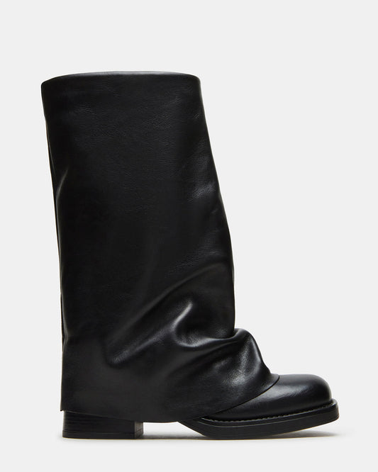 Steve Madden BENTON Black Leather Women's Cuffed Moto Boot