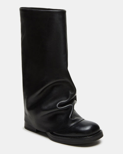 Steve Madden BENTON Black Leather Women's Cuffed Moto Boot