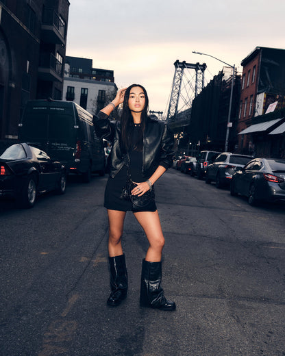 Steve Madden BENTON Black Leather Women's Cuffed Moto Boot