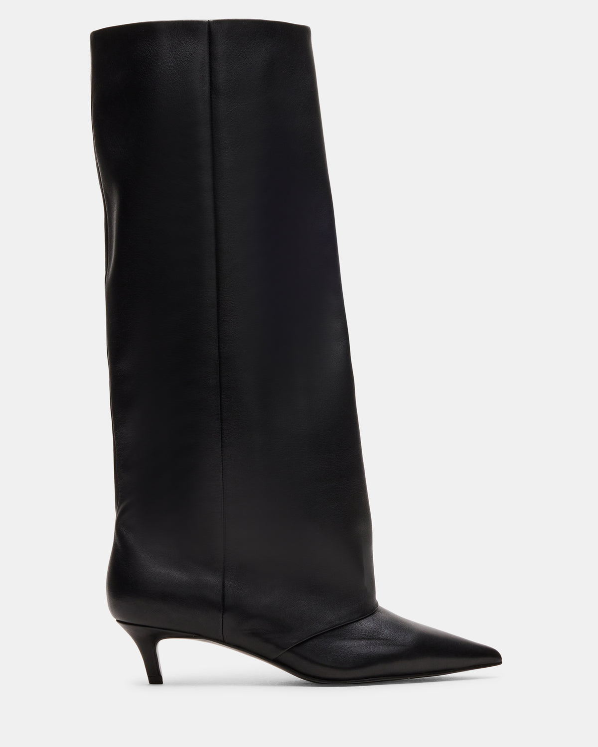 Steve Madden LUCA Black Leather Pointed-Toe Cuffed Kitten Heel Women's Boot
