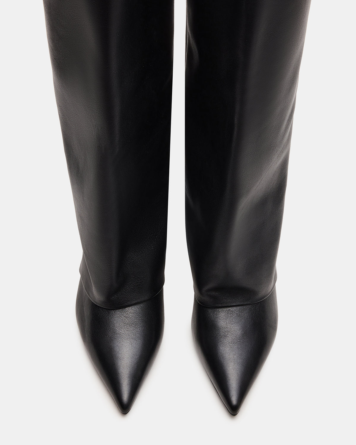 Steve Madden LUCA Black Leather Pointed-Toe Cuffed Kitten Heel Women's Boot