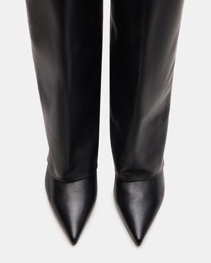 Steve Madden LUCA Black Leather Pointed-Toe Cuffed Kitten Heel Women's Boot