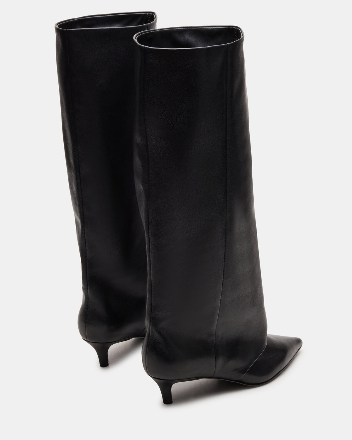Steve Madden LUCA Black Leather Pointed-Toe Cuffed Kitten Heel Women's Boot