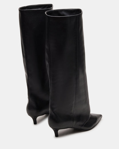 Steve Madden LUCA Black Leather Pointed-Toe Cuffed Kitten Heel Women's Boot
