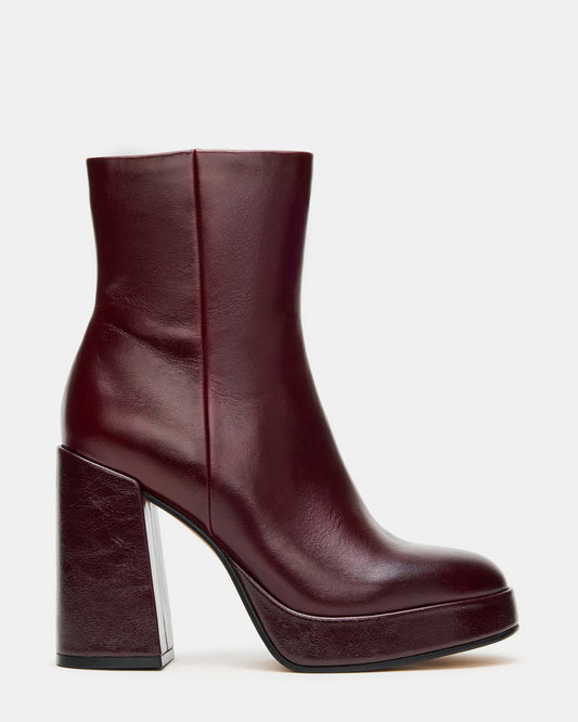 Steve Madden TYRA Burgundy Leather Platform Block Heel Women's Ankle Boot
