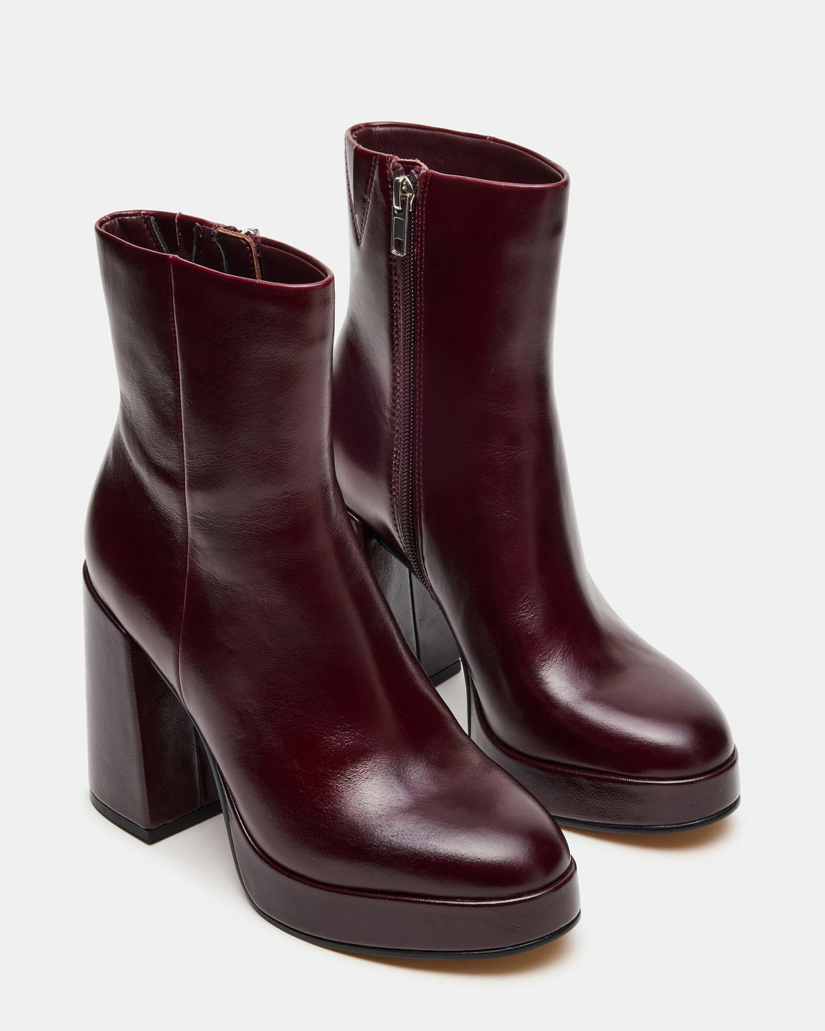 Steve Madden TYRA Burgundy Leather Platform Block Heel Women's Ankle Boot