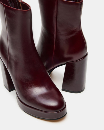 Steve Madden TYRA Burgundy Leather Platform Block Heel Women's Ankle Boot