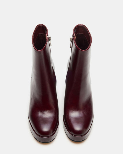 Steve Madden TYRA Burgundy Leather Platform Block Heel Women's Ankle Boot