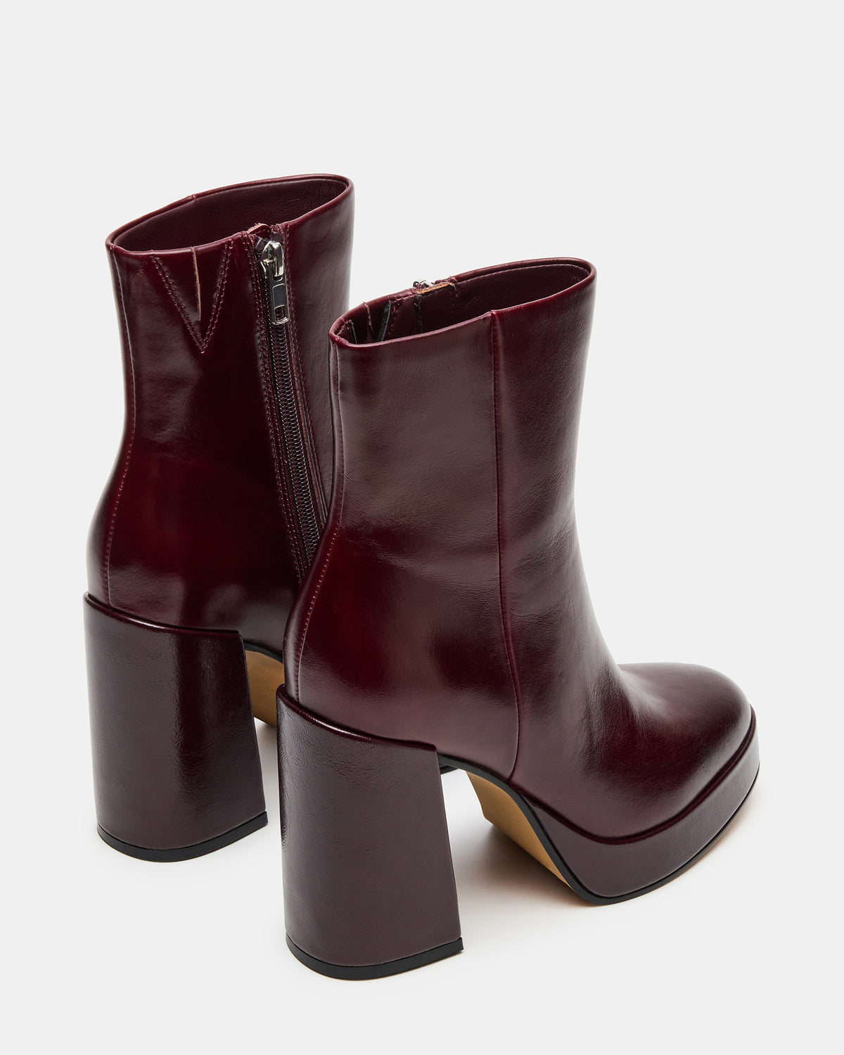 Steve Madden TYRA Burgundy Leather Platform Block Heel Women's Ankle Boot