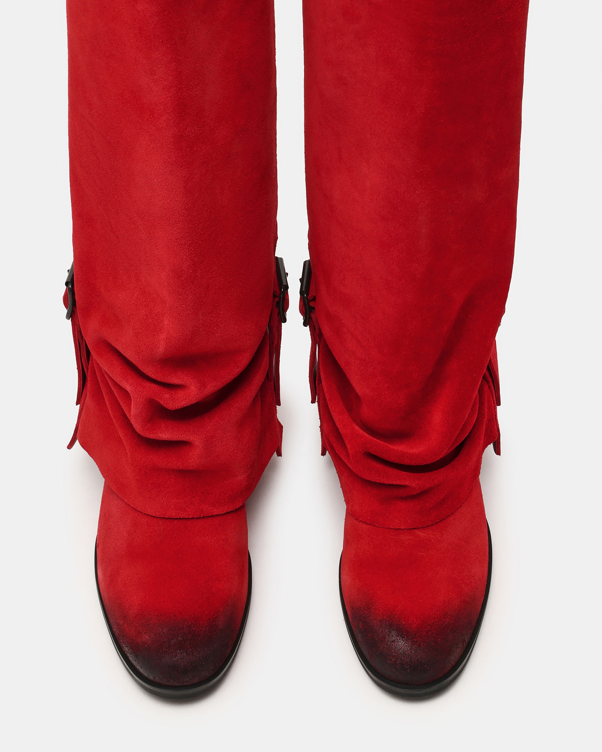 Steve Madden BOZEMAN Red Suede Knee-High Fold-Over Cuffed Women's Boot