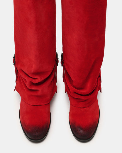 Steve Madden BOZEMAN Red Suede Knee-High Fold-Over Cuffed Women's Boot