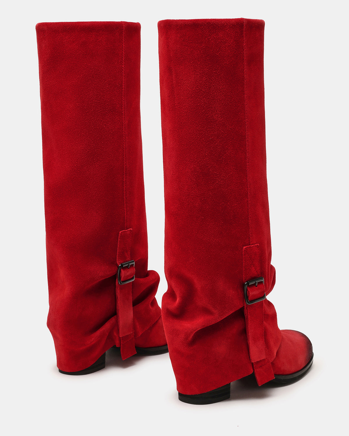 Steve Madden BOZEMAN Red Suede Knee-High Fold-Over Cuffed Women's Boot