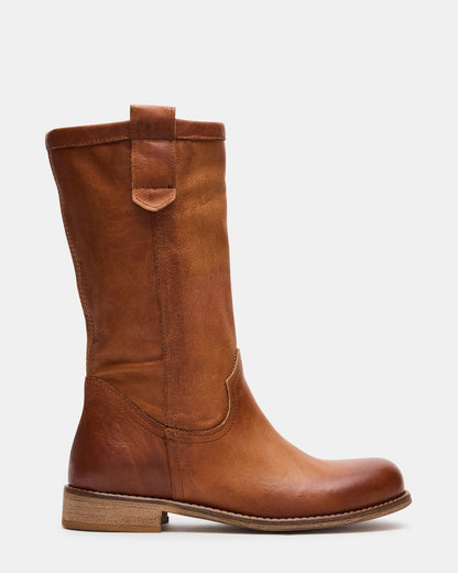 Steve Madden RUBEN Cognac Leather Rounded Toe Women's Boot