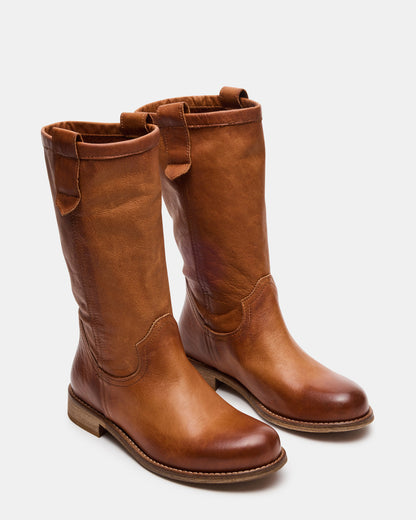 Steve Madden RUBEN Cognac Leather Rounded Toe Women's Boot