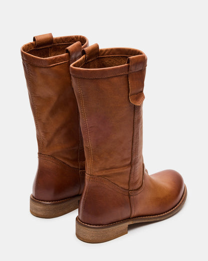 Steve Madden RUBEN Cognac Leather Rounded Toe Women's Boot