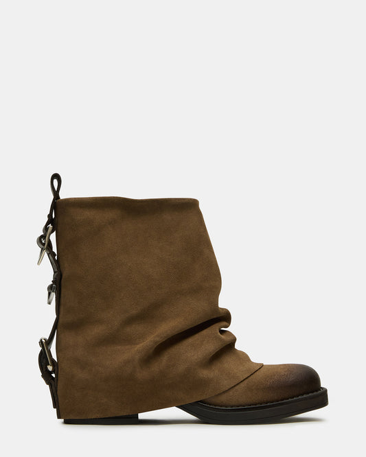 Steve Madden BENJI Taupe Suede Cuffed Fold-Over Moto Buckle Women's Ankle Boot