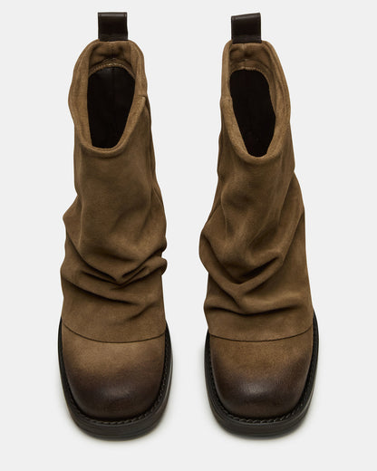 Steve Madden BENJI Taupe Suede Cuffed Fold-Over Moto Buckle Women's Ankle Boot