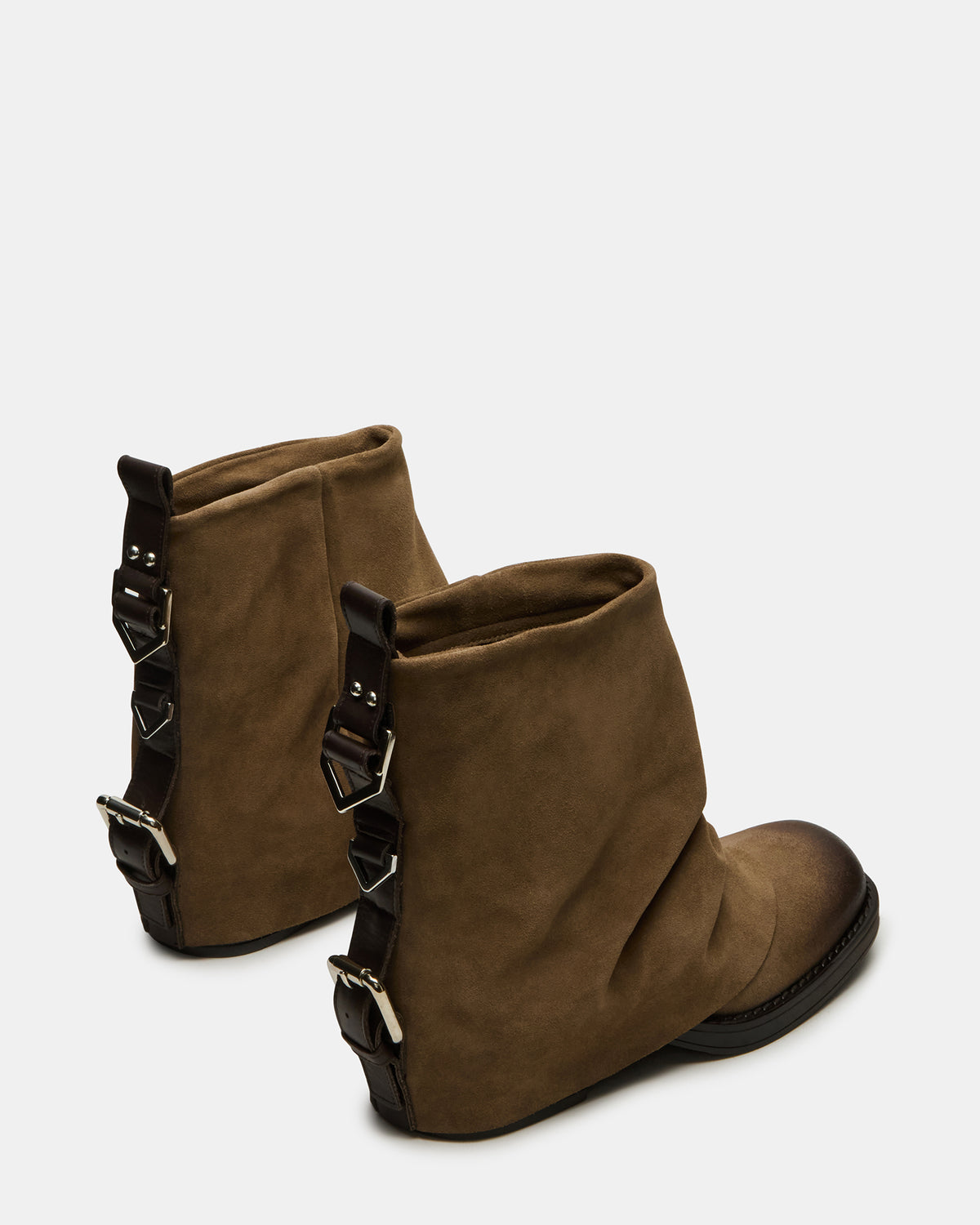 Steve Madden BENJI Taupe Suede Cuffed Fold-Over Moto Buckle Women's Ankle Boot