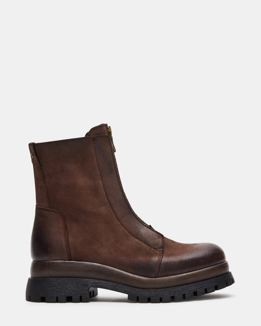Steve Madden MILTON Brown Leather Moto Women's Ankle Boot