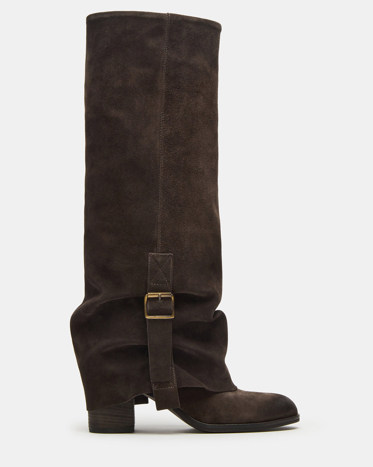 Steve Madden BOZEMAN Dark Taupe Suede Knee-High Fold-Over Cuffed Women's Boot