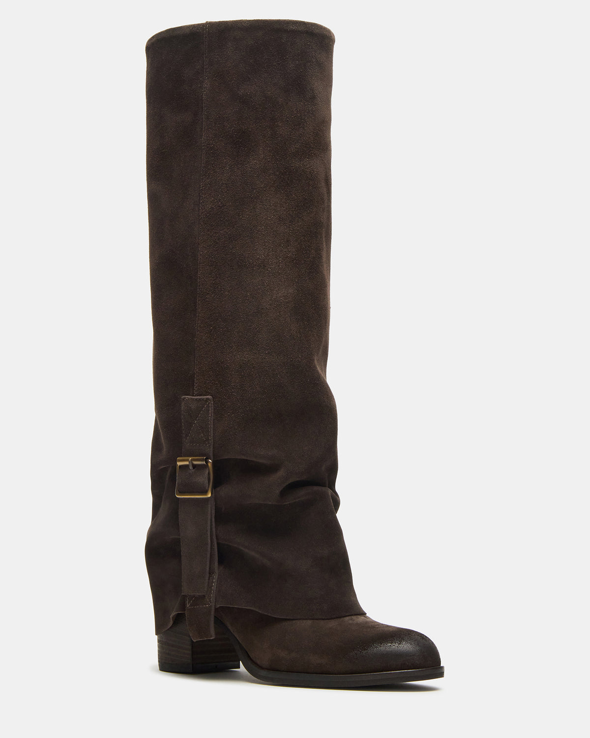Steve Madden BOZEMAN Dark Taupe Suede Knee-High Fold-Over Cuffed Women's Boot