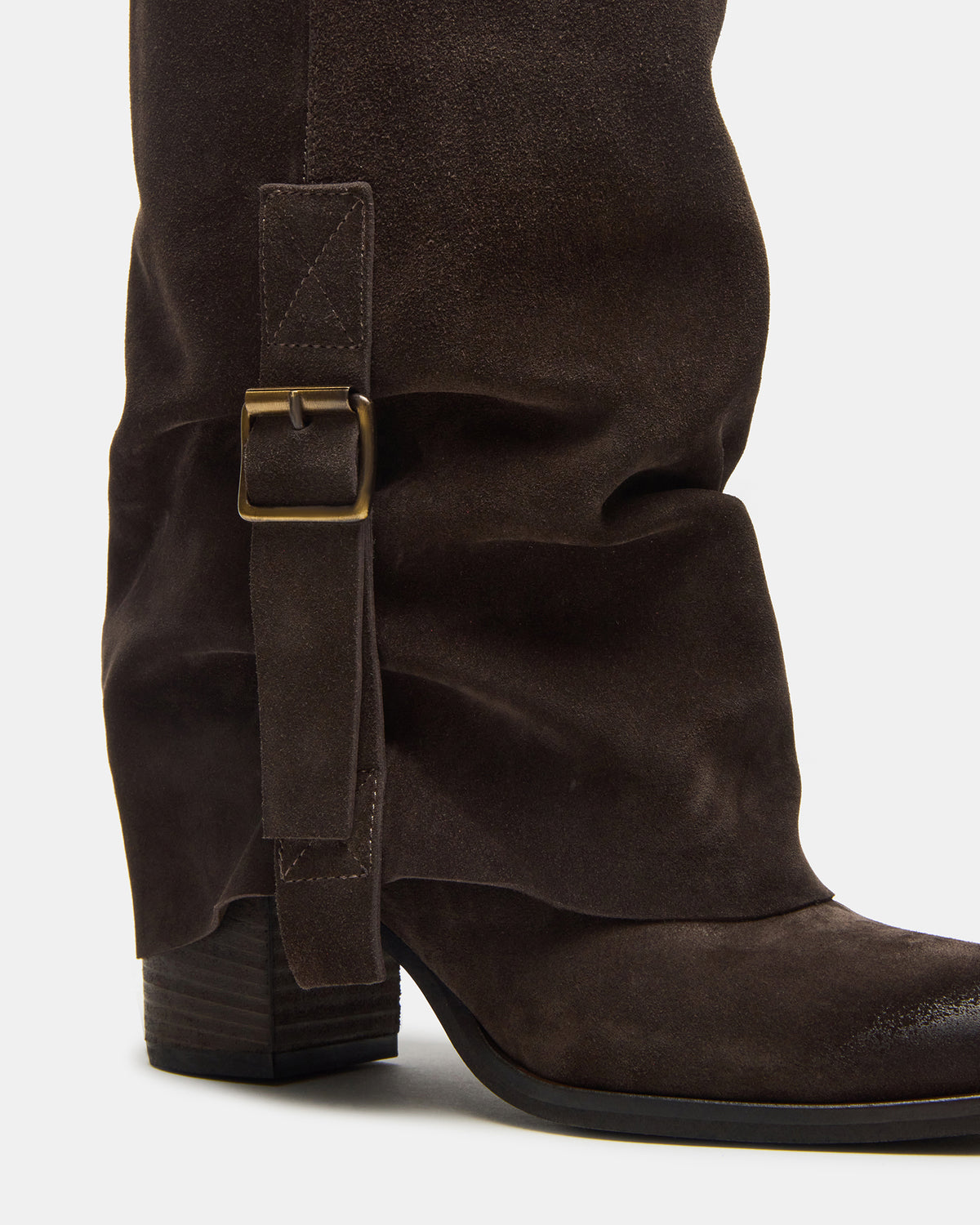 Steve Madden BOZEMAN Dark Taupe Suede Knee-High Fold-Over Cuffed Women's Boot