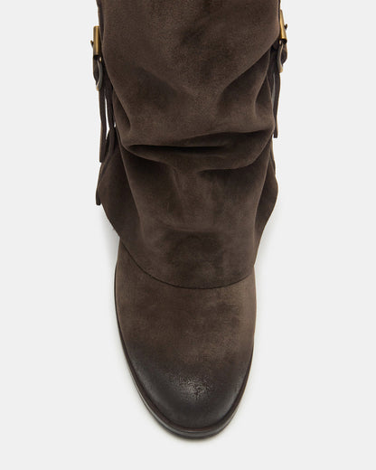 Steve Madden BOZEMAN Dark Taupe Suede Knee-High Fold-Over Cuffed Women's Boot