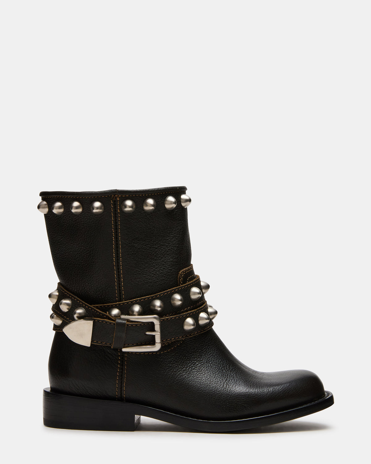 Steve Madden ORBIT Black Distressed Gold Detail Moto Women's Ankle Boot