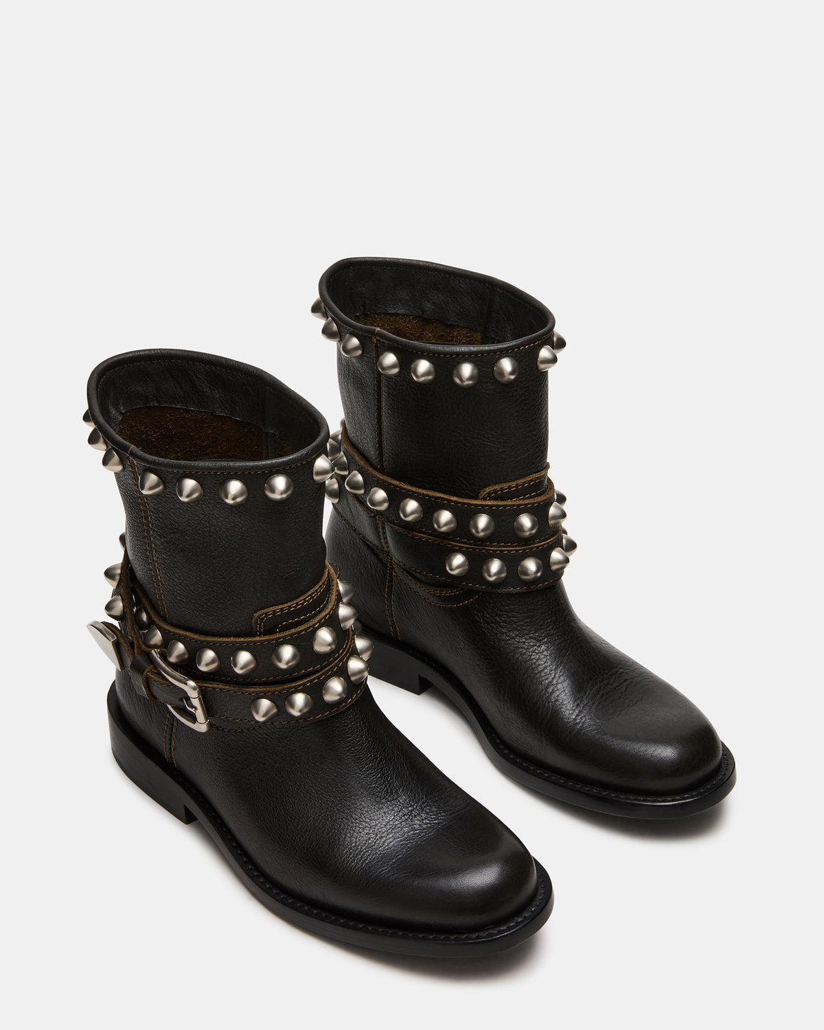 Steve Madden ORBIT Black Distressed Gold Detail Moto Women's Ankle Boot