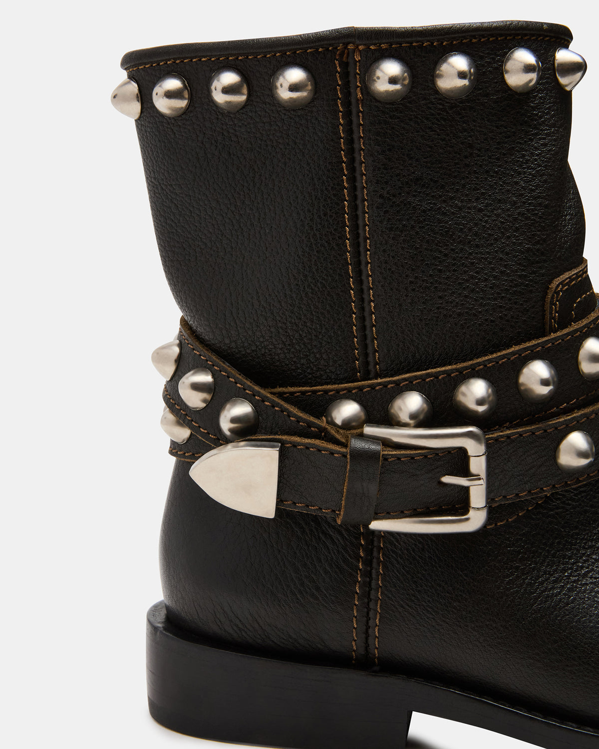 Steve Madden ORBIT Black Distressed Gold Detail Moto Women's Ankle Boot