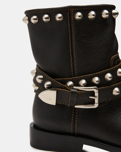 Steve Madden ORBIT Black Distressed Gold Detail Moto Women's Ankle Boot