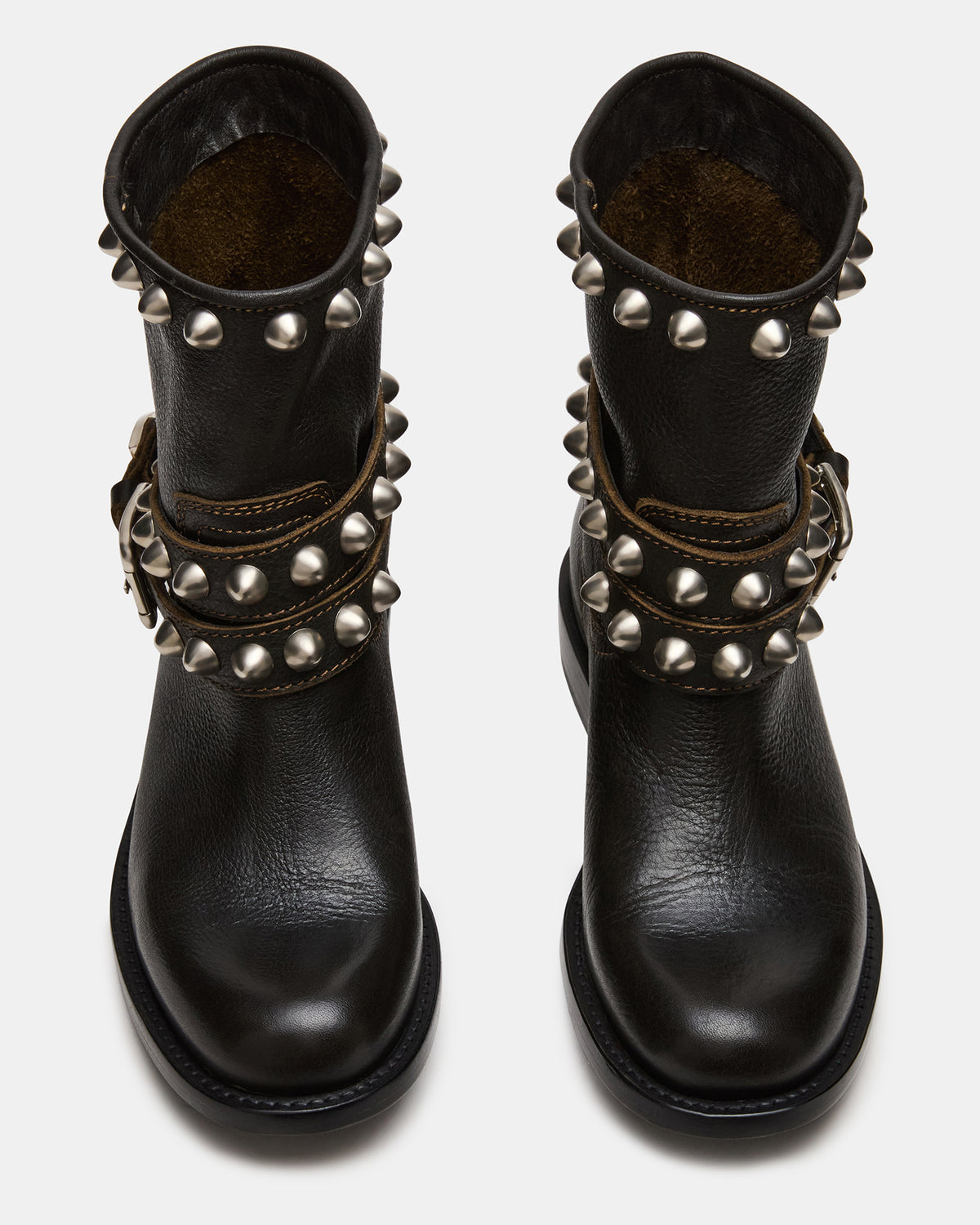 Steve Madden ORBIT Black Distressed Gold Detail Moto Women's Ankle Boot