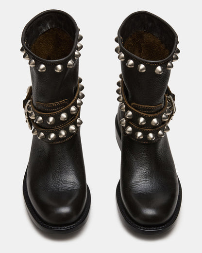 Steve Madden ORBIT Black Distressed Gold Detail Moto Women's Ankle Boot