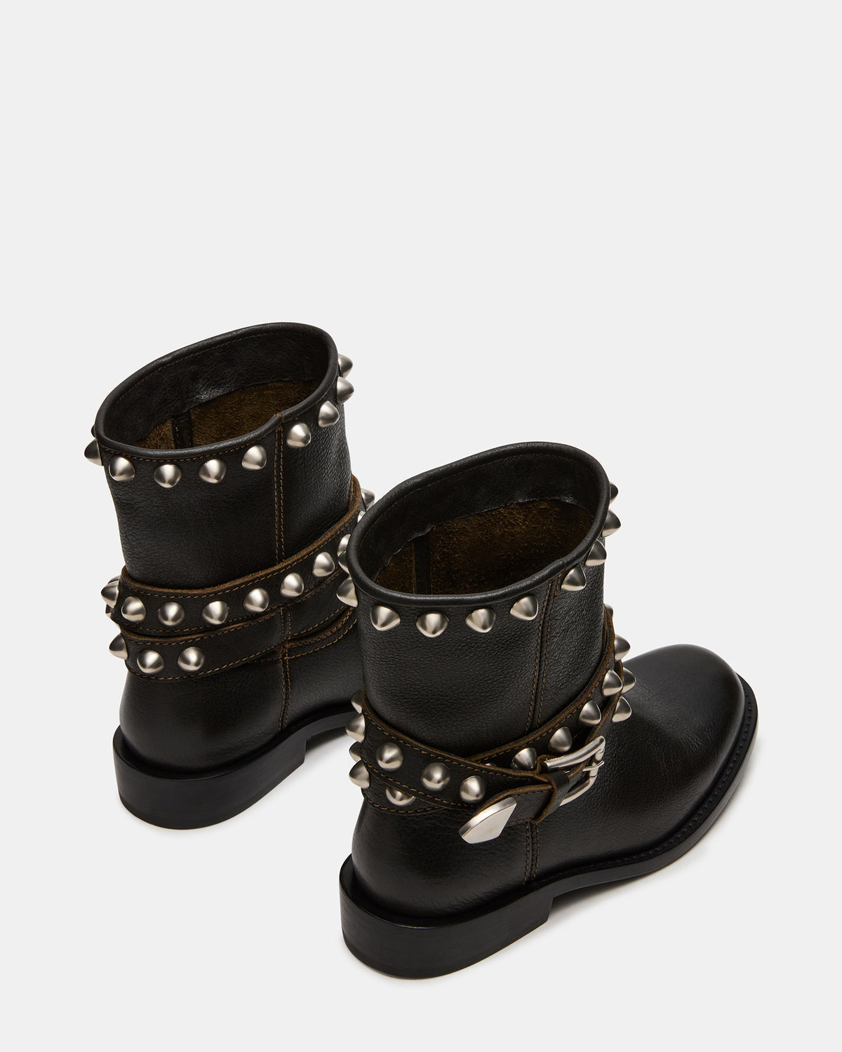 Steve Madden ORBIT Black Distressed Gold Detail Moto Women's Ankle Boot