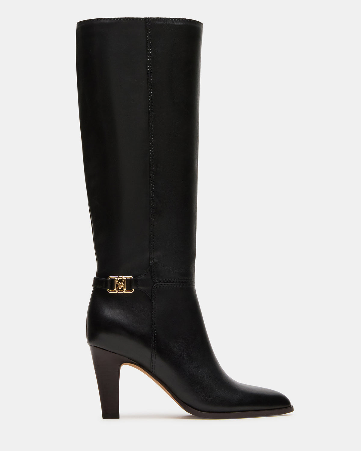 Steve Madden RHETT Black Leather Knee-High Heeled Women's Boot