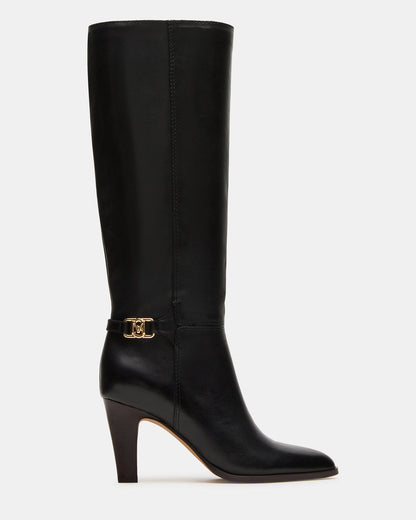 Steve Madden RHETT Black Leather Knee-High Heeled Women's Boot
